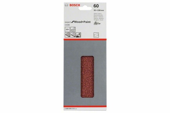 Шліфлист Bosch Expert для Wood and Paint C430, 93x230 мм, K60, 10 шт. (2608605311) фото 2