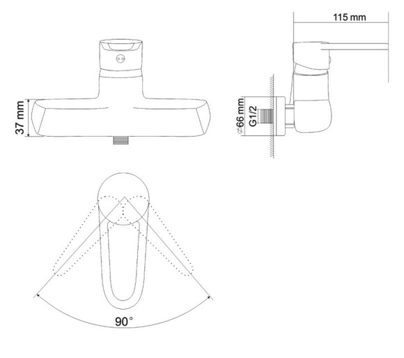 Змішувач для душу RJ Kink RBZZ003-5, хром, 35 мм фото 2