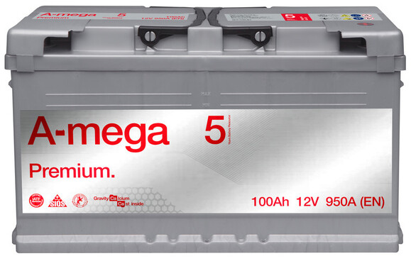 Автомобильный аккумулятор A-Mega BATTERIES PREMIUM 6СТ-100-АЗ, 12В, 100 Ач (M5-100-MP)