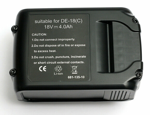 Аккумулятор PowerPlant для шуруповертов и электроинструментов DeWALT GD-DE-18(C), 18 V, 4 Ah, Li-Ion (DV00PT0007) изображение 3