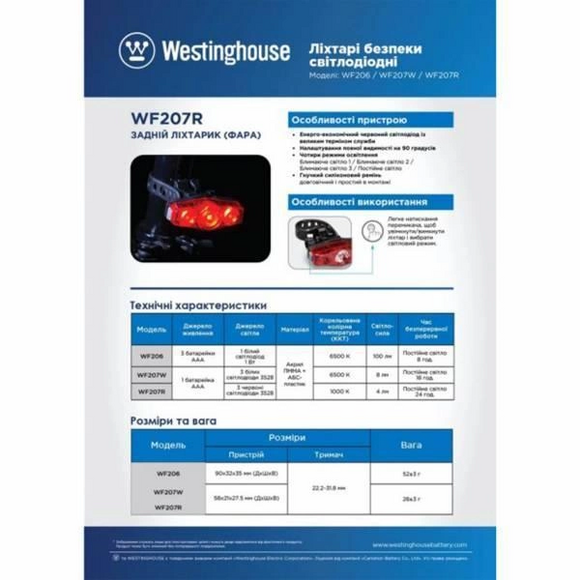 Фонарь велосипедный Westinghouse LED фара WF206 + 3xAAA/LR03 батарейки в комплекте (WF206-3LR03BP) изображение 4