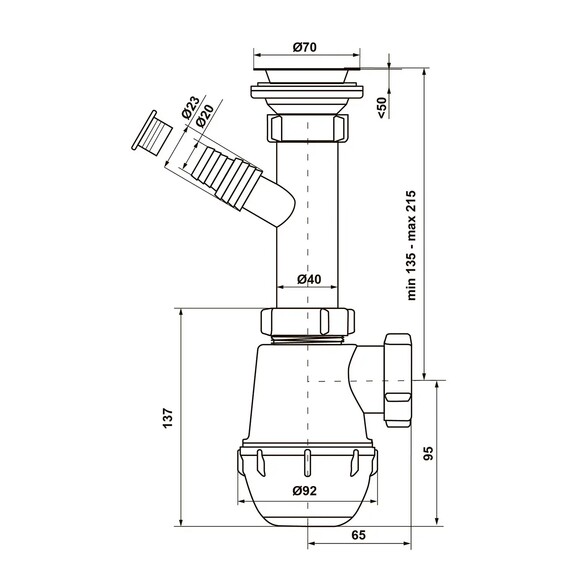 Сифон для кухонної мийки KronoPlast 1 1/2''х40 мм з різьбовим випуском, відводом для пральної машини SM14020000 (CV021604) фото 2