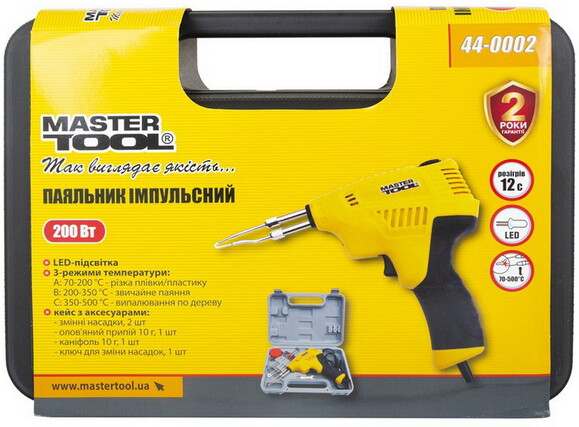 Паяльник импульсный MASTERTOOL с трансформатором, 200 Вт, 0-500°С (44-0002) изображение 4