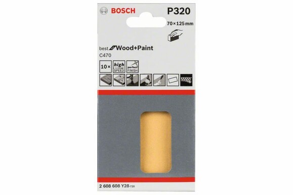 Шлифлист Bosch Expert for Wood and Paint C470, 70х125 мм, K320, 10 шт. (2608608Y28) изображение 2