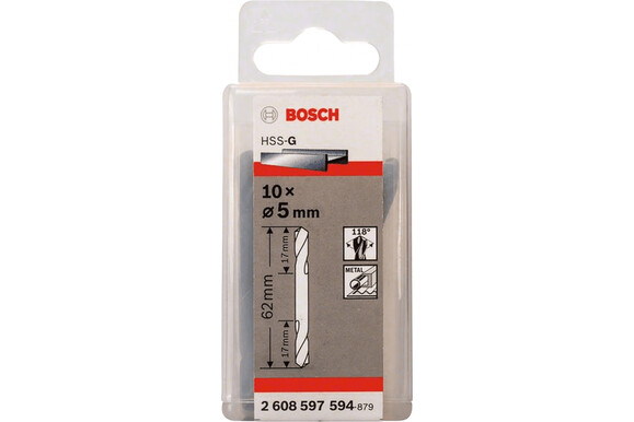 Сверло по металлу Bosch HSS-G 5х62 мм, 10 шт. (2608597594) изображение 2