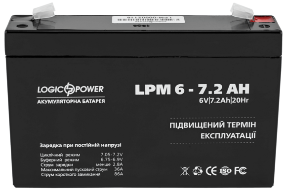 Аккумулятор Logicpower AGM LPM 6-7.2 AH изображение 2