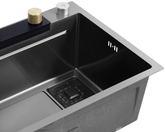 Кухонна мийка Kroner KRP Schwarze-SET7546HM PVD 3.0/0.7 мм зі змішувачем в комплекті (CV032277) фото 9
