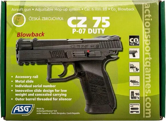 Пистолет страйкбольный ASG CZ75 P-07 Duty CO2 Blowback, калибр 6 мм (2370.41.35) изображение 10