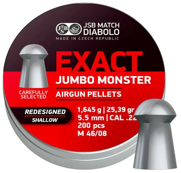 Кулі пневматичні JSB Exact Jumbo Monster Redesigned SHALLOW, калібр 5.5 мм, 200 шт (1453.06.15)