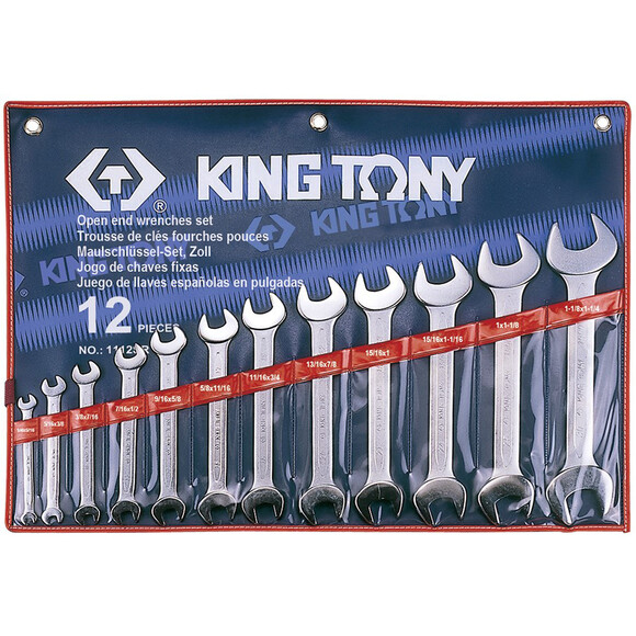 Набор ключей KING TONY 12 единиц, рожковых 1/4-1-1/4 (1112SR)