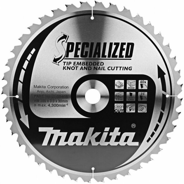 

Пильний диск Makita Specialized по дереву з цвяхами 355x30мм 40T (B-09466)