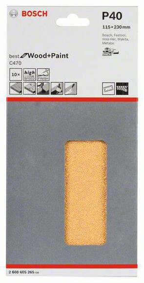 Шлифлист Bosch Expert for Wood and Paint C470, 115x230 мм, K40, 10 шт. (2608605265) изображение 2