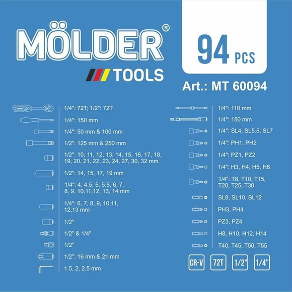 Профессиональный набор инструментов MOLDER MT60094, 94 ед. изображение 7