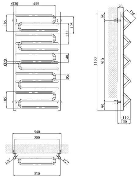 Полотенцесушитель водяной Kroner Иллюзия ДИ07 1100х530 (CV023864) изображение 4