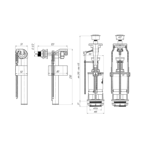 Наливний клапан для бачка унітазу ANIplast з бічним підведенням 1/2" WC6050M (CV015590) фото 2