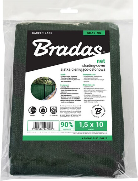 Сітка BRADAS для затінення, захисна, 90%, 135 г/м², 1.5x10 м (AS-CO13515010GR/P) фото 2