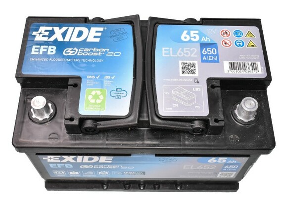 Акумулятор EXIDE EL652 (Start-Stop EFB), 65Ah/650A  фото 2