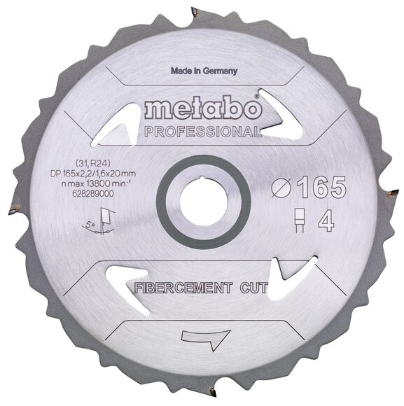 Пильный диск Metabo Fibercement cut PCD 165х2.2/1.6x20, Z4 FZ 5 град (628289000)