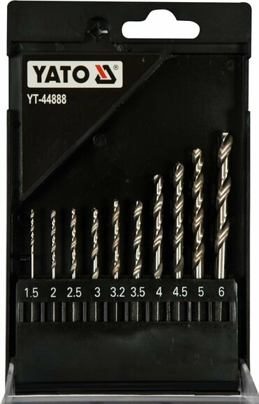Набір свердел Yato HSS6542/1.5х6 мм, HEX-1/4 "по металу 10 шт в футлярі (YT-44888) фото 3
