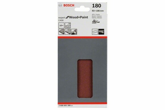 Шлифлист Bosch Expert for Wood and Paint C430, 93x186 мм, K180, 10 шт. (2608605308) изображение 2