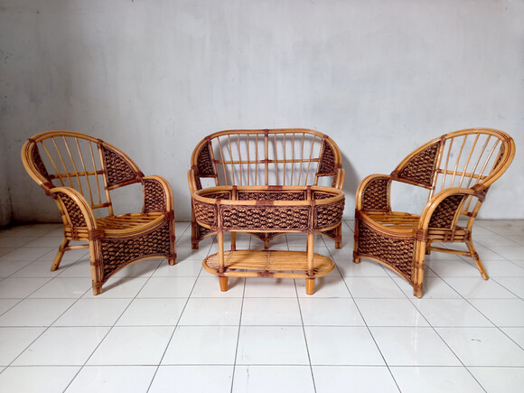 Комплект Копакабана Гіацинт темно-медовий з натурального ротангу, софа-2, 2 крісла,кавовий столик із склом,темно-гірчична м'яка частина (km27040) фото 2