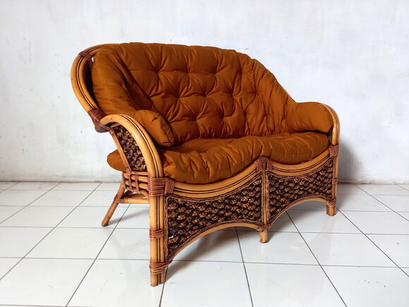 Комплект Копакабана Гіацинт темно-медовий з натурального ротангу, софа-2, 2 крісла,кавовий столик із склом,темно-гірчична м'яка частина (km27040) фото 5