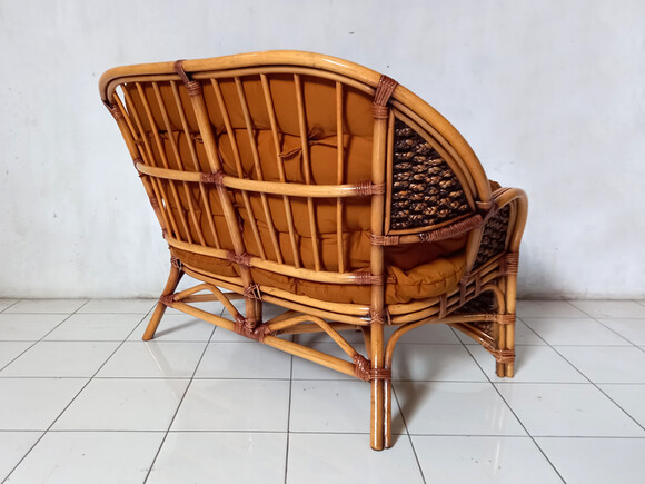 Комплект Копакабана Гіацинт темно-медовий з натурального ротангу, софа-2, 2 крісла,кавовий столик із склом,темно-гірчична м'яка частина (km27040) фото 6