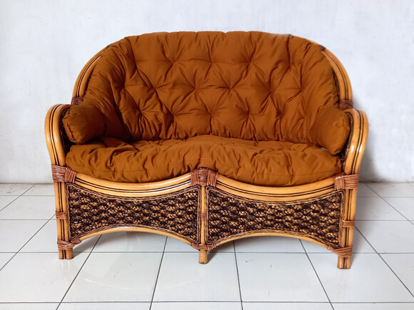 Комплект Копакабана Гіацинт темно-медовий з натурального ротангу, софа-2, 2 крісла,кавовий столик із склом,темно-гірчична м'яка частина (km27040) фото 7