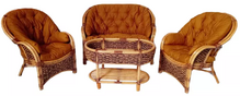 Комплект Копакабана Гіацинт темно-медовий з натурального ротангу, софа-2, 2 крісла,кавовий столик із склом,темно-гірчична м'яка частина (km27040)