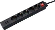 Сетевой удлинитель Hama Jack 5хSocket 2 USB 3.4 Aх1.5 мм 1.5 м Black (137351)