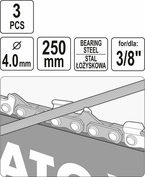 Напильники для заточки звеньев и отрезных цепей Yato 4х250 мм (YT-85025) изображение 3