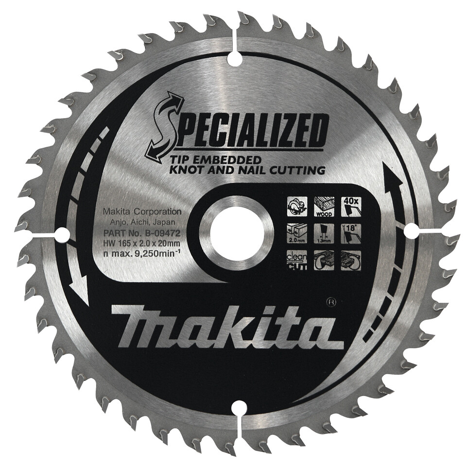 

Пильный диск Makita Specialized по дереву с гвоздями 165x20мм 40T (B-09472)