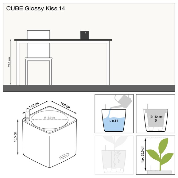 Вазон Lechuza Cube Glossy 14 (розовый) (13513) изображение 3