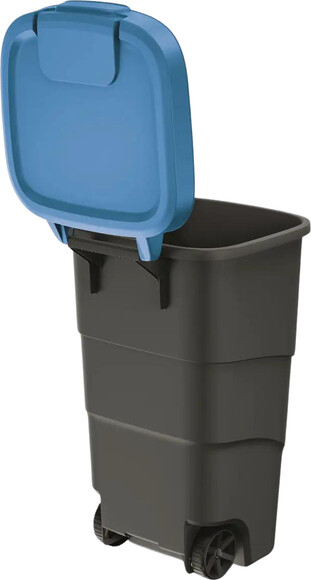 Бак для мусора Prosperplast Wheeler 90 л, антрацит, синяя крышка (5905197462943) изображение 2