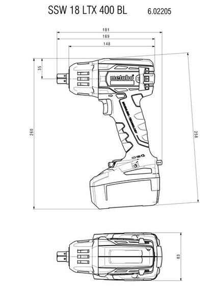 Аккумуляторный ударный гайковерт Metabo SSW 18 LTX 400 BL LiHD 3x4.0 Ah (602205940) изображение 4