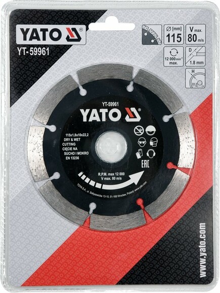 Диск отрезной Yato 115x1.8x10x22.2 мм (YT-59961) изображение 2