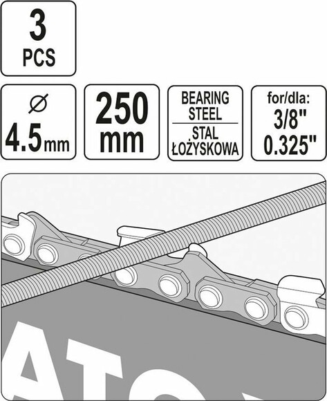 Напильники для заточки звеньев и отрезных цепей Yato 4.5х250 мм (YT-85026) изображение 3