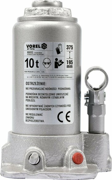 Домкрат гидравлический бутылочный VOREL 10 т 195х375 мм (80052)