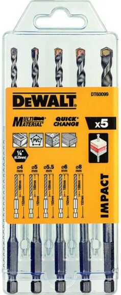 Набор сверл универсальных DeWALT Multi Material Impact DT60099, 5 шт, кейс