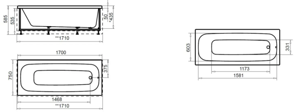 Ванна акрилова AM.PM Sense, 170х70 см (W75A-170-070W-AU) фото 4