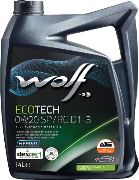 Моторное масло WOLF ECOTECH 0W-20 SP/RC D1-3, 4 л (1049891)