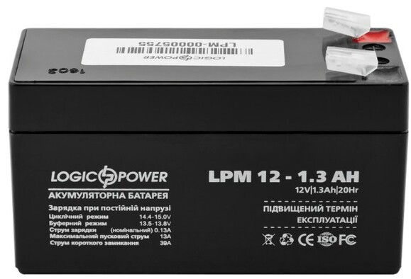 Акумулятор Logicpower AGM LPM 12 - 1.3 AH фото 2