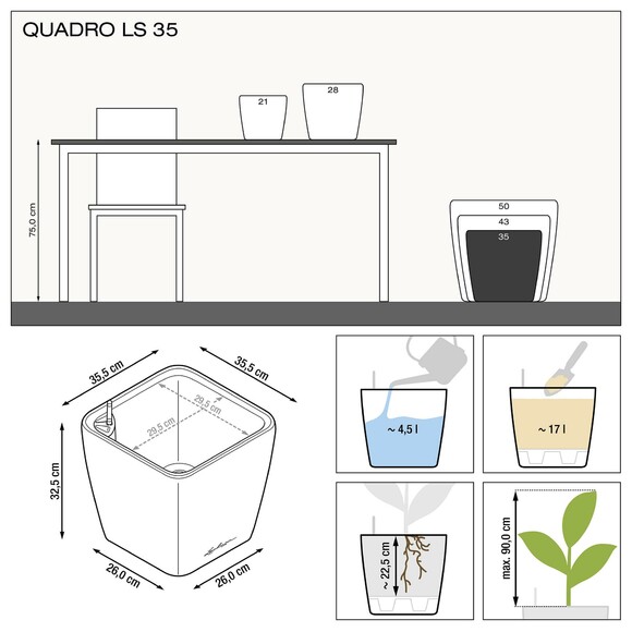 Вазон Lechuza Quadro Premium LS 35 (серо-коричневый) (16165) изображение 4