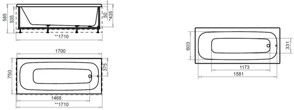 Ванна акриловая AM.PM Sense 170х75 см (W75A-170-075W-AU) изображение 2