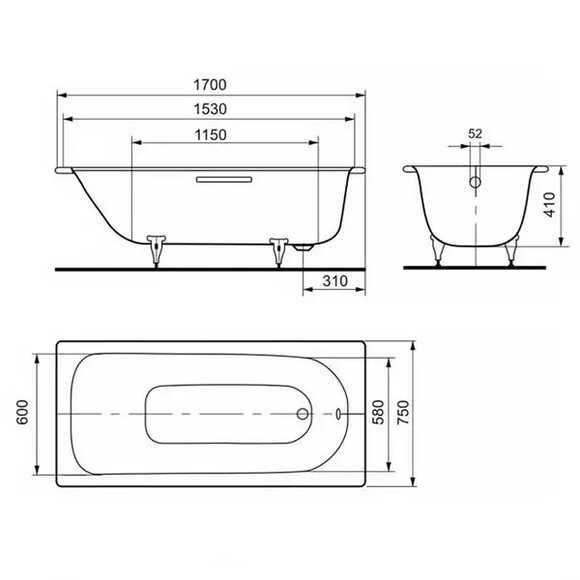 Ванна Kaldewei Saniform Plus 170х75 см (mod 373-1) изображение 2