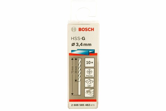 Свердло по металу Bosch HSS-G 3.4х70 мм, 10 шт. (2608585482) фото 2