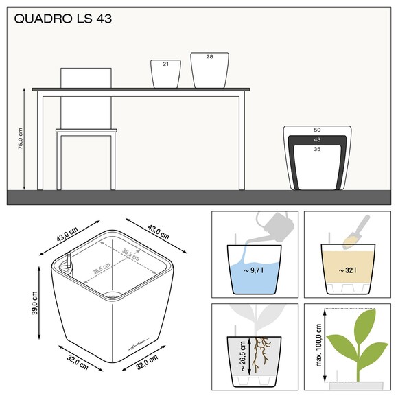 Вазон Lechuza Quadro Premium LS 43 (антрацит) (16183) изображение 4