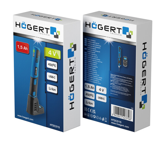 Паяльник беспроводный аккумуляторный HOEGERT (HT2C315) изображение 2