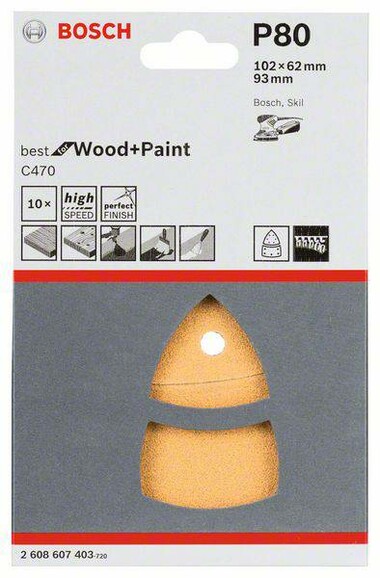 Шліфлист Bosch Expert для Wood and Paint C470, 102x62.93 мм, K80, 10 шт. (2608607403) фото 2