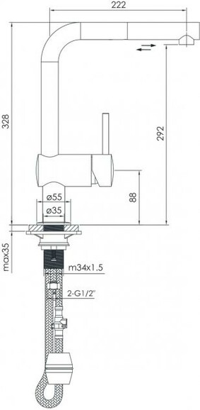 Смеситель для кухни Imprese Pivot LT F03408502LT, выдвижная лейка, сталь, 40 мм изображение 3